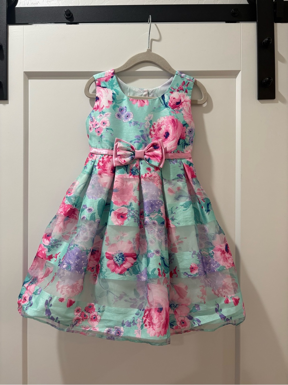Jona Michelle Mint and Pink Floral Bow Party Dress